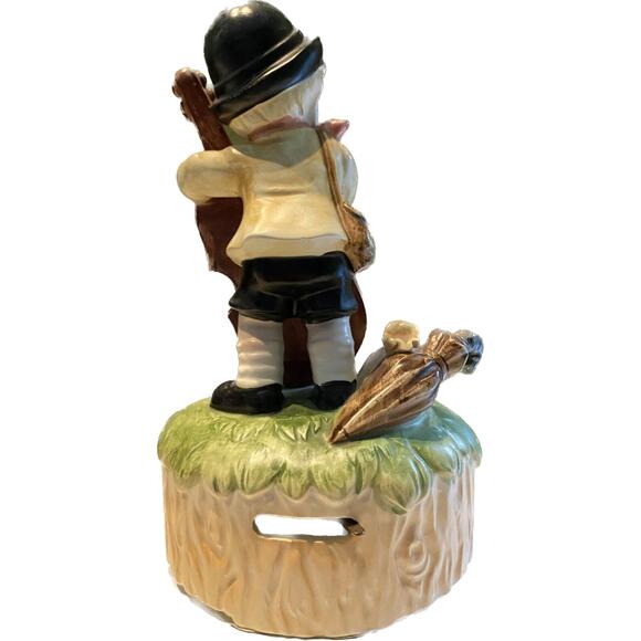 Porcelain Music Box VTG Expressive Boy Playing Cello for Dog Japan Music Decor - Picture 3 of 10